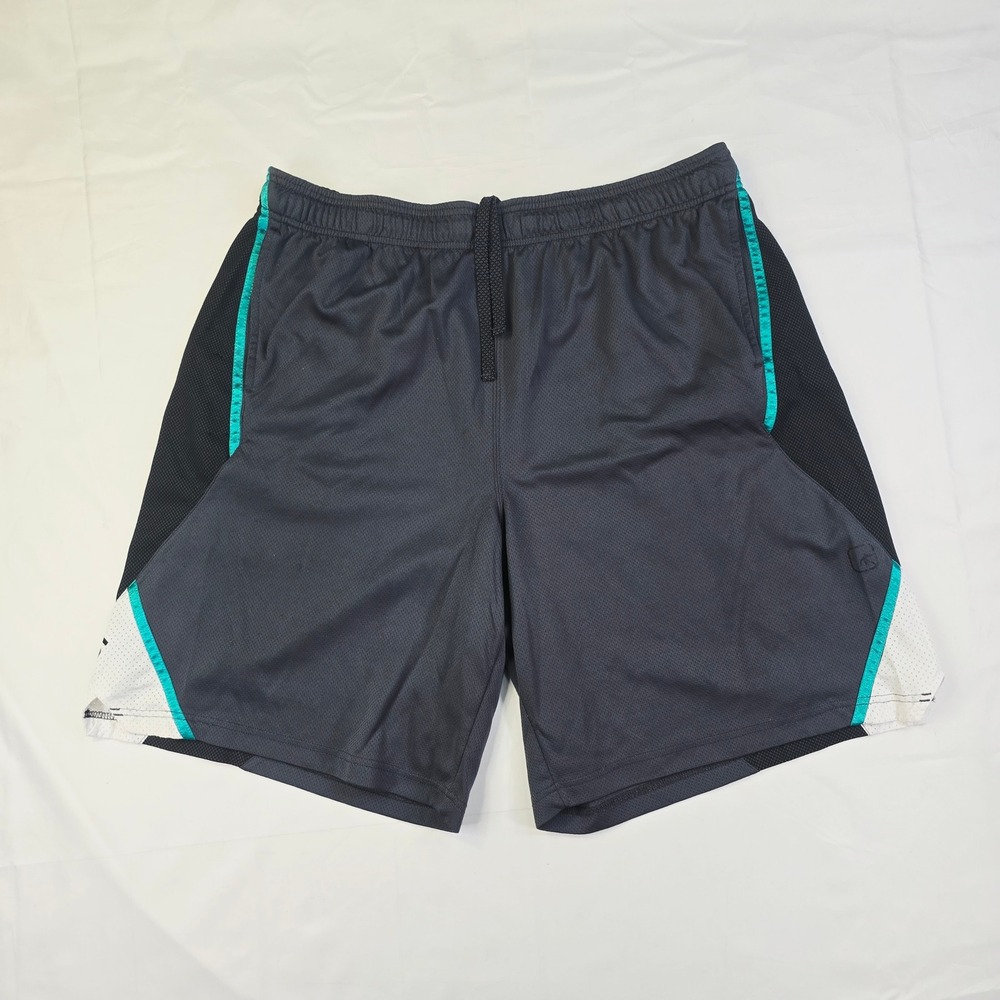AND1 Basketball Shorts Men's 2XL Grey Teal Colorblock Athletic Mesh Gym